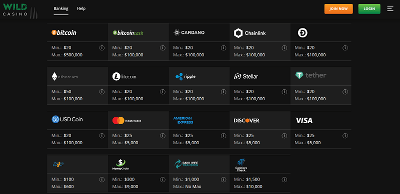 Wild Casino Banking Methods