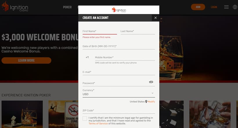 Sign up for Ignition Casino (1)