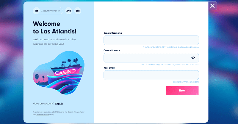 Las Atlantis Registration Step 2