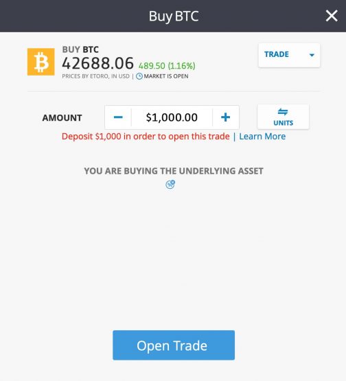 Buy BTC on eToro