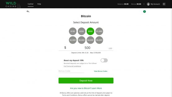Wild Casino BTC Deposit