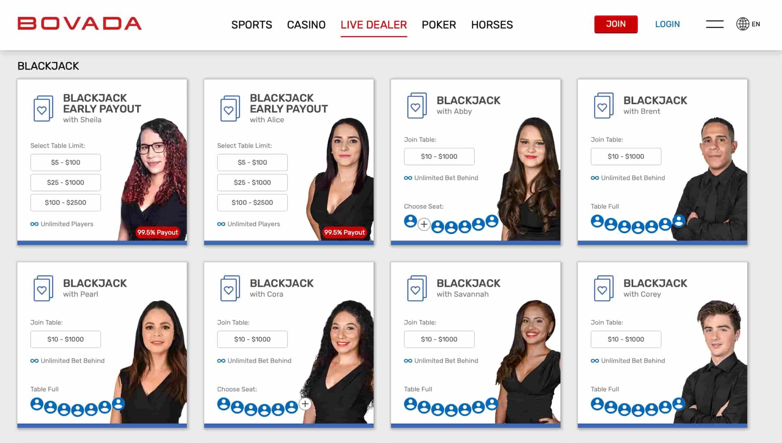Bovada Live Blackjack