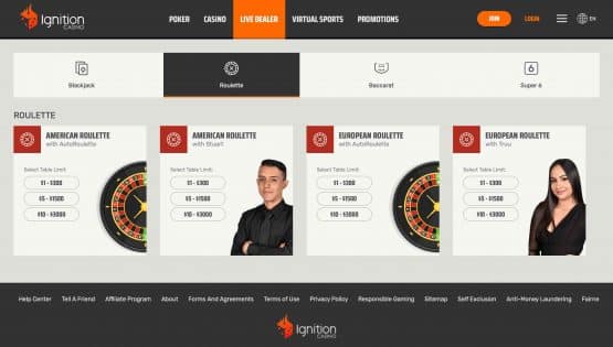 Ignition Live Roulette