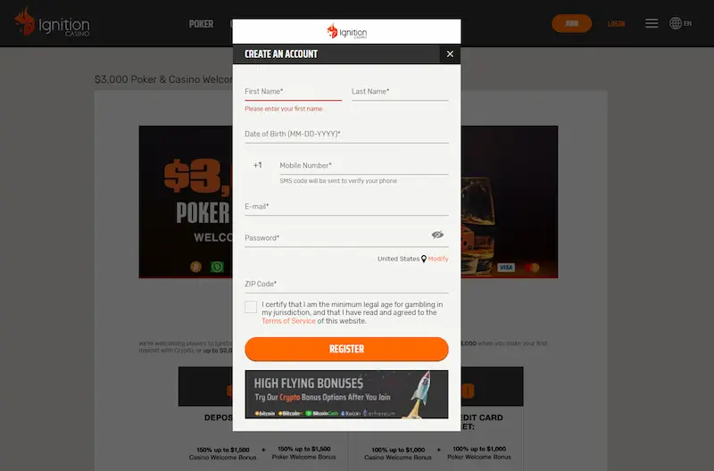ignition create account