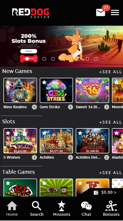 Red Dog Casino Mobile Site