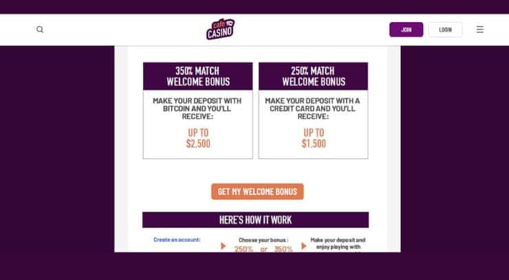 Cafe Casino welcome bonus