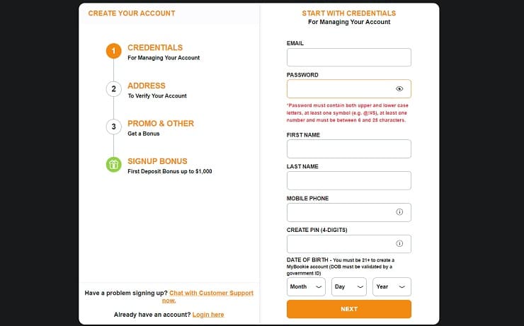 MyBookie Sign-Up
