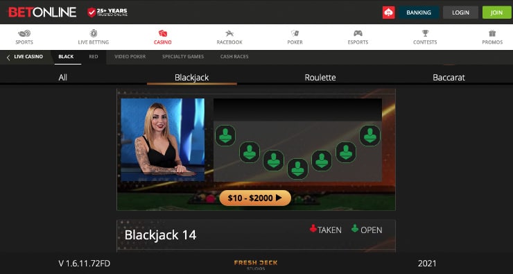 BetOnline Live Blackjack Games