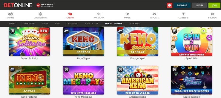 BetOnline casino lobby