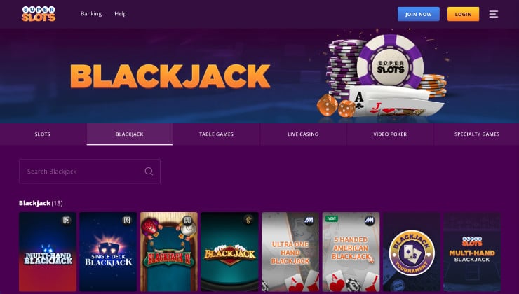 Blackjack Variants at Super Slots USA