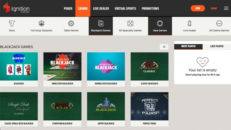 Free Blackjack Games at Ignition