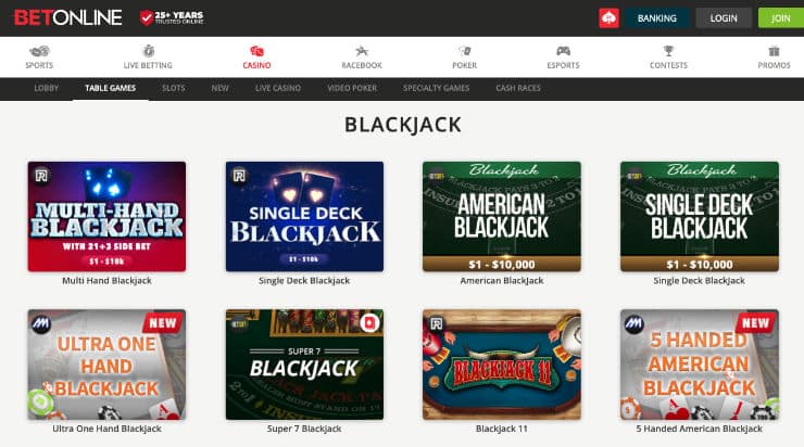 Online Blackjack Games at Bovada US