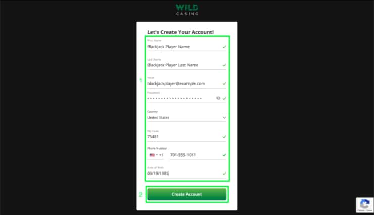 Register at Wild Casino Step 3
