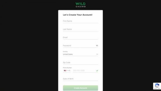 Wild Casino Registeration Form