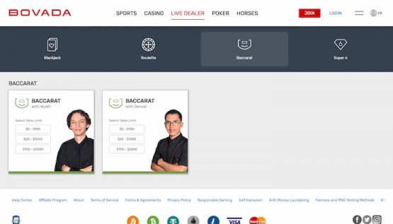 Bovada Casino Baccarat Tables Live