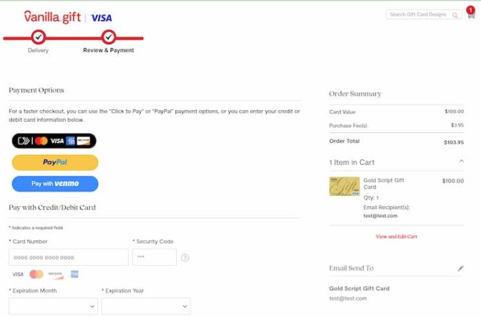 vanilla visa payment