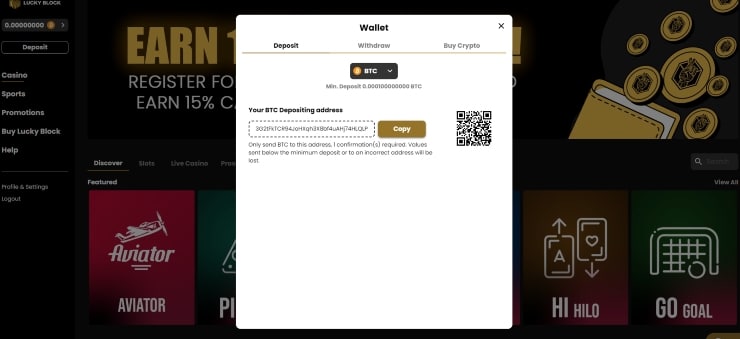 Lucky Block Casino Deposit Methods