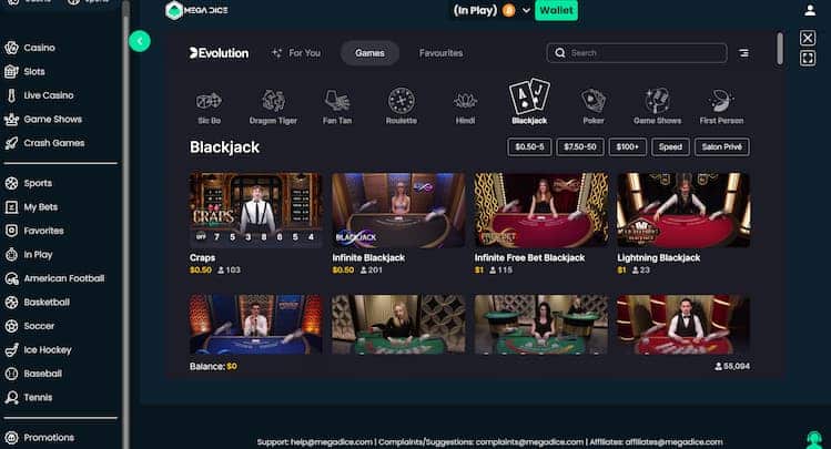 Mega Dice Crypto blackjack casino