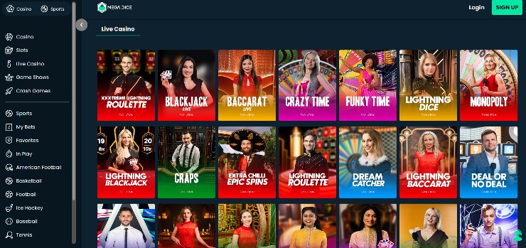 Mega Dice live casino games