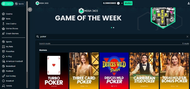 Mega Dice poker games