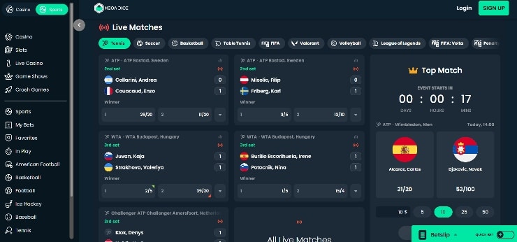 Mega Dice sports betting options