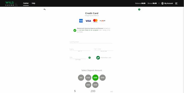 wild casino step 2 deposit