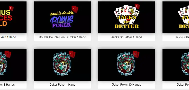 Video poker games at Bovada online casino