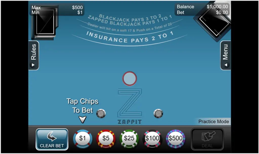 Zappit 21 Blackjack Felt at Bovada online casino