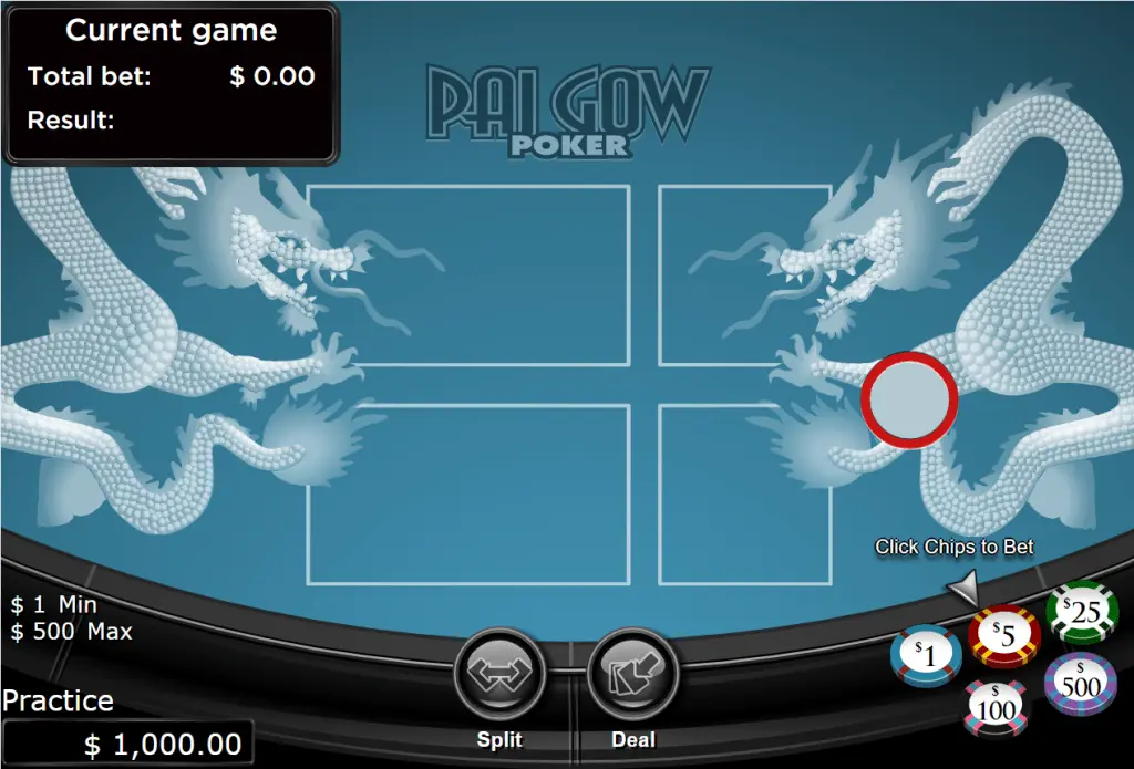 Pai gow poker table at Bovada online casino