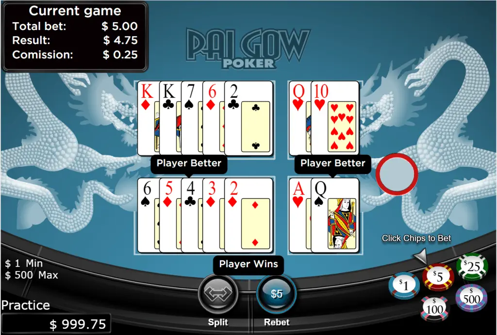 Winning pai gow poker hand at Bovada online casino