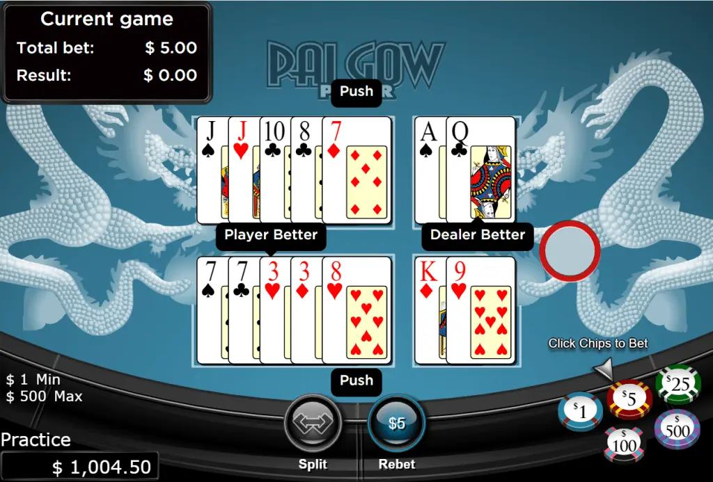 Pai gow poker push hand at Bovada online casino