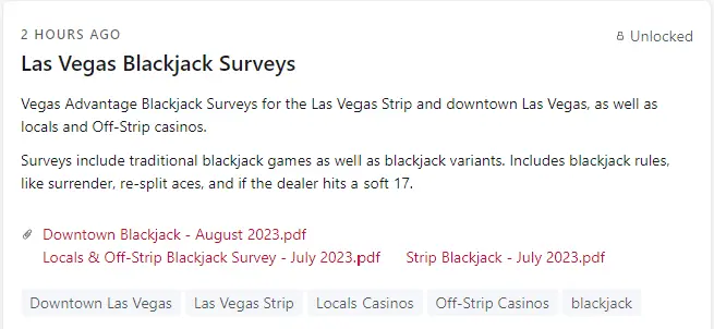 LV Blackjack Survey Post on Patreon