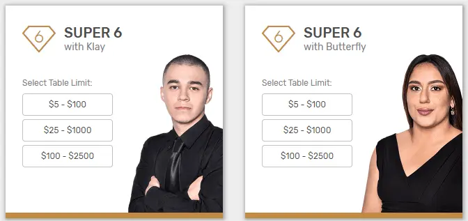 Live dealer Super 6 baccarat games at Bovada online casino
