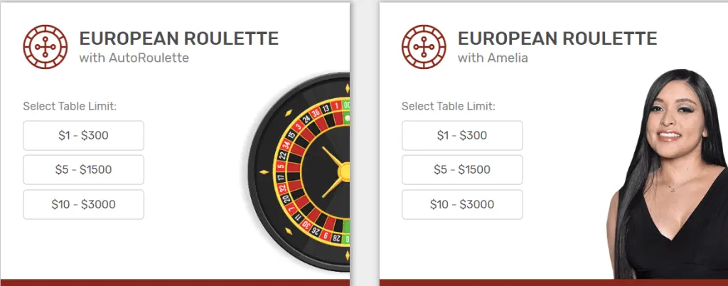 Live dealer roulette at Bovada Casino