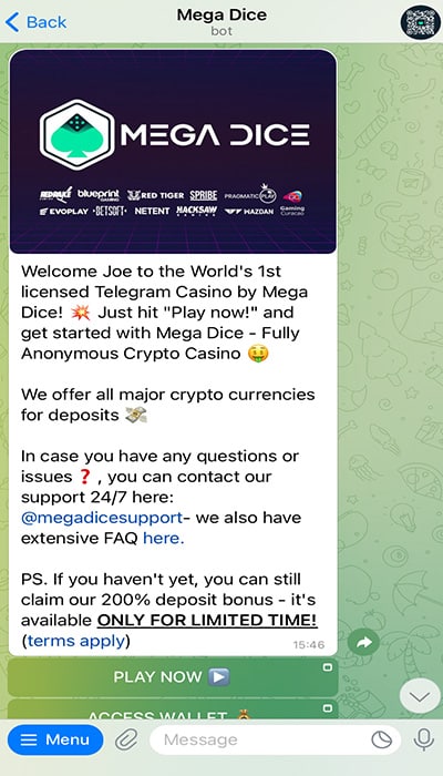 Telegram Mega Dice Bot
