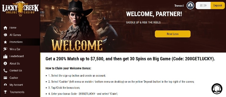 Lucky Creek Casino Review Welcome Bonus